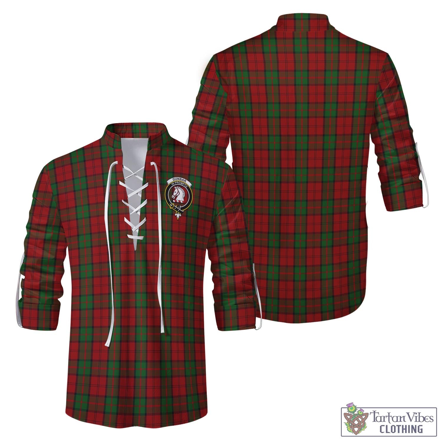Tartan Vibes Clothing Dunbar Tartan Men's Scottish Traditional Jacobite Ghillie Kilt Shirt with Family Crest