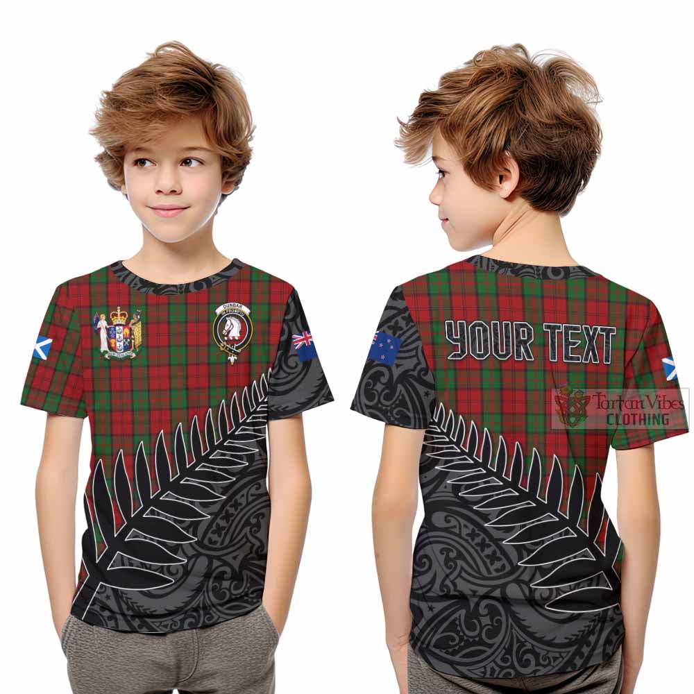 Tartan Vibes Clothing Dunbar Crest Tartan Kid T-Shirt with New Zealand Silver Fern Half Style