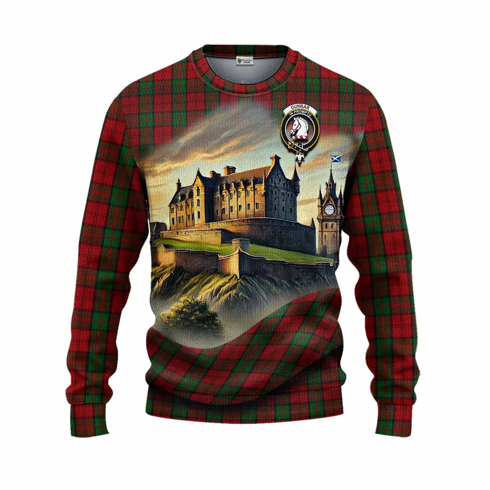 Tartan Vibes Clothing Dunbar Tartan Family Crest Knitted Sweater with Scottish Ancient Castle Style