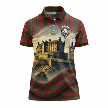 Dunbar Tartan Family Crest Women's Polo Shirt with Scottish Ancient Castle Style
