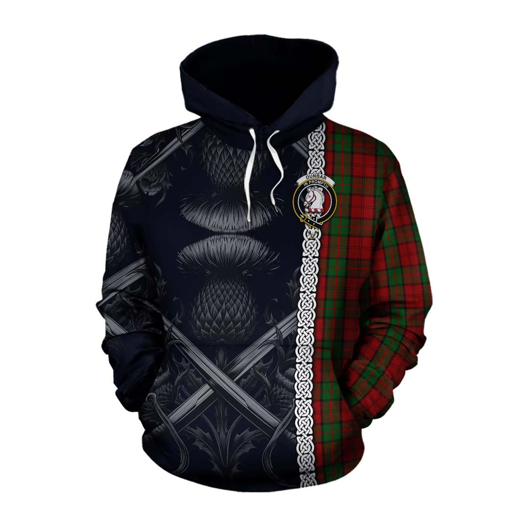 Tartan Vibes Clothing Dunbar Tartan Cotton Hoodie with Family Crest Cross Sword Thistle Celtic Vibes