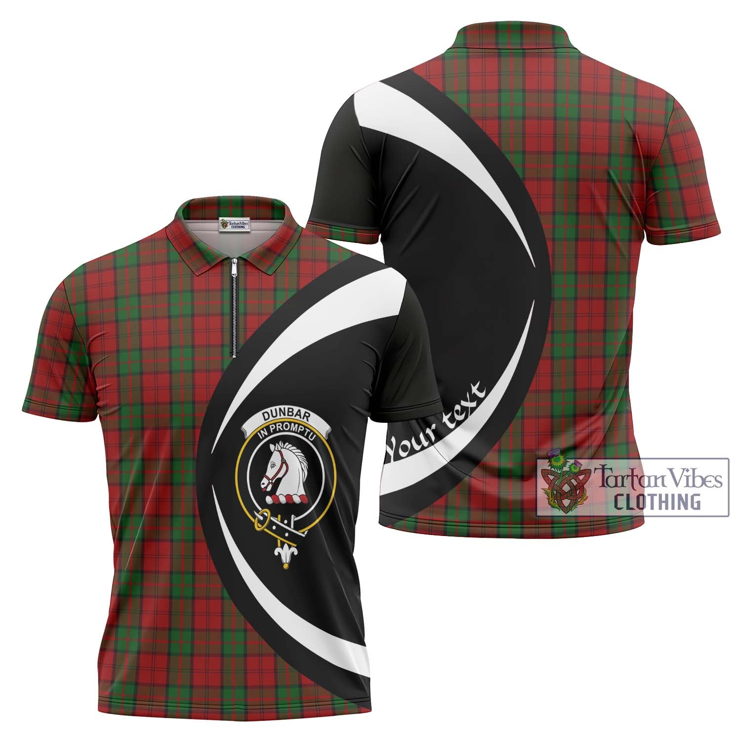 Tartan Vibes Clothing Dunbar Tartan Zipper Polo Shirt with Family Crest Circle Style