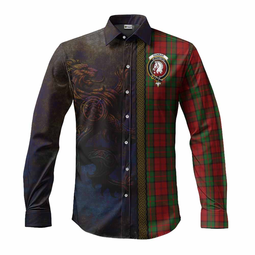 Tartan Vibes Clothing Dunbar Tartan Family Crest Long Sleeve Button Shirt Alba Gu Brath Be Brave Lion Ancient Style