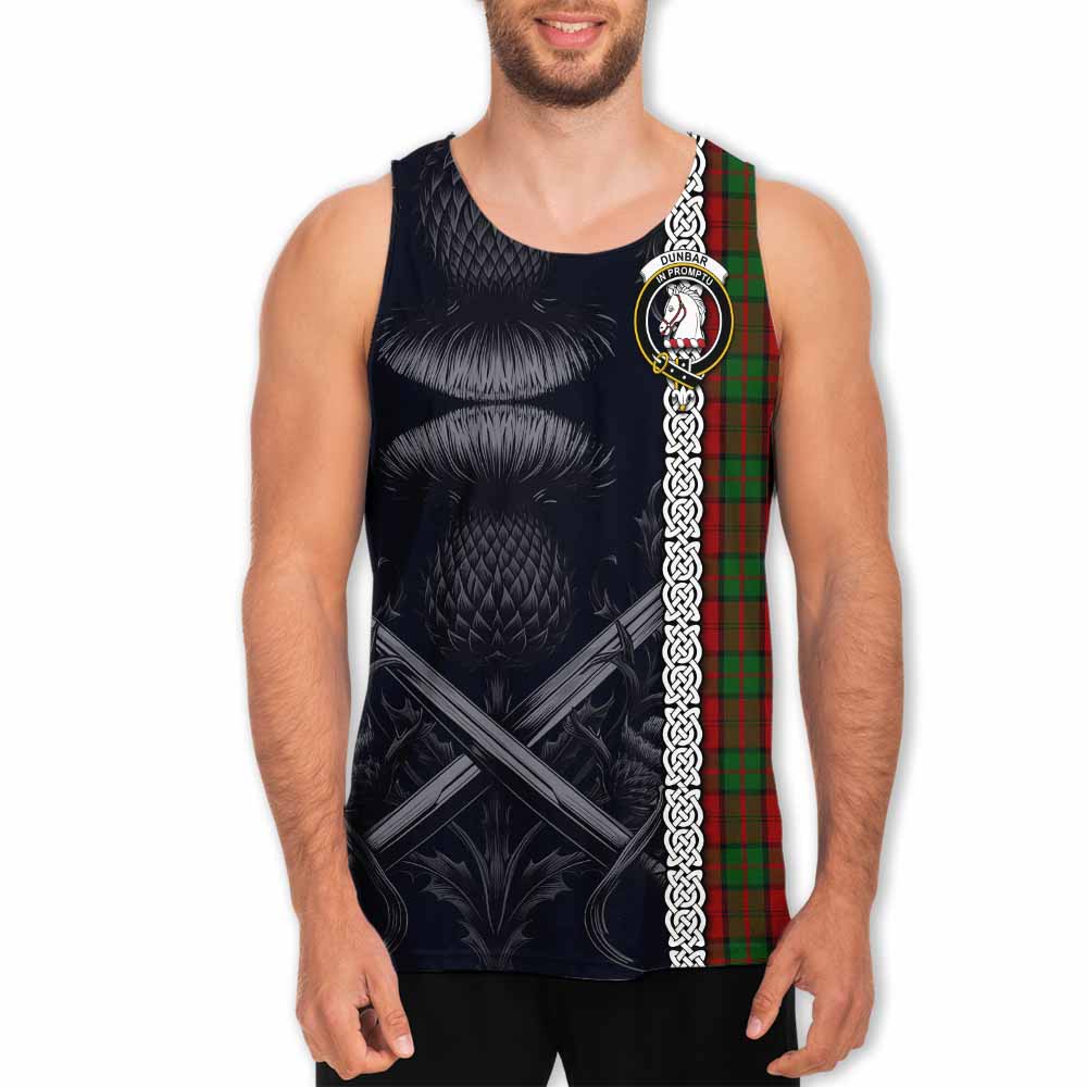 Tartan Vibes Clothing Dunbar Tartan Men's Tank Top with Family Crest Cross Sword Thistle Celtic Vibes