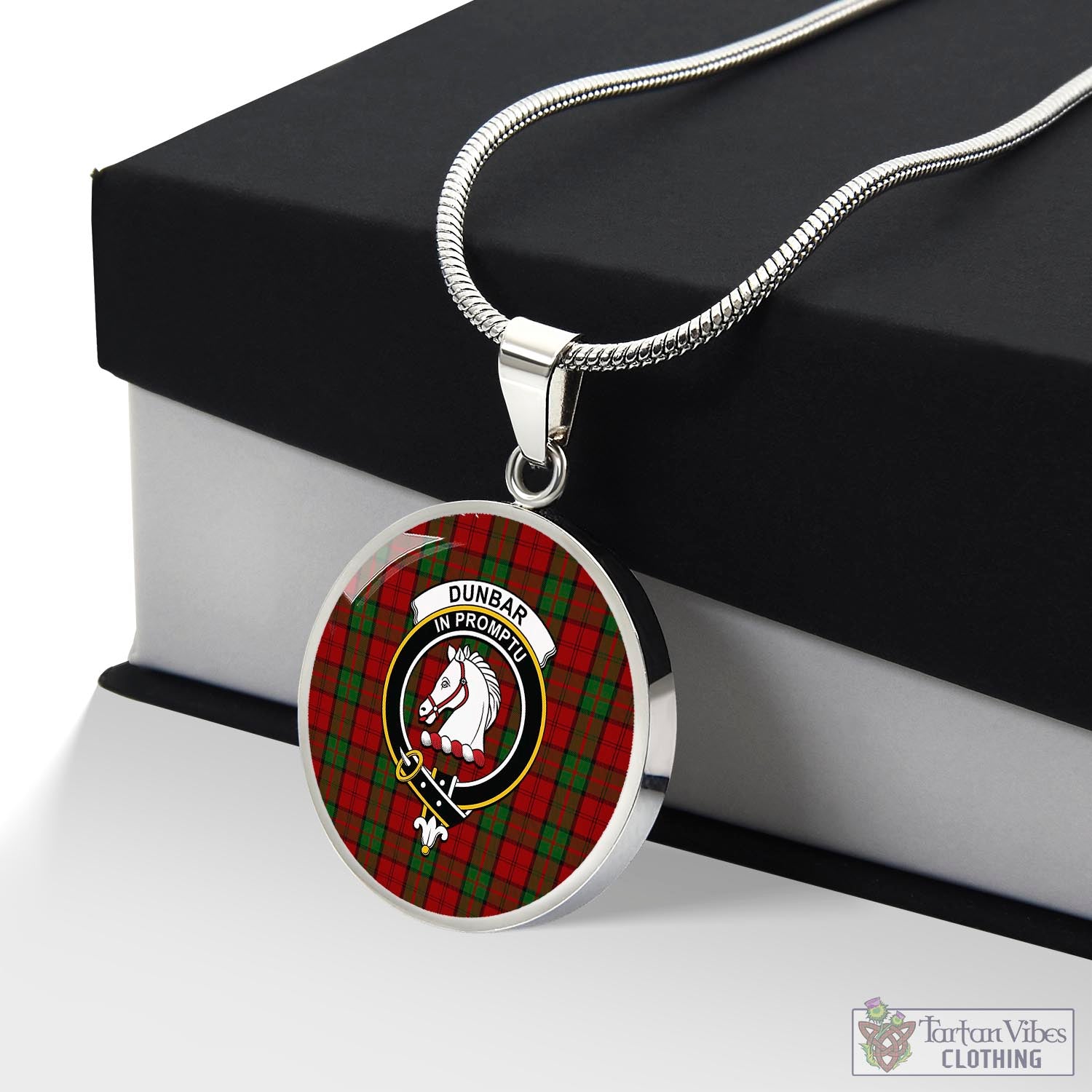 Tartan Vibes Clothing Dunbar Tartan Circle Necklace with Family Crest