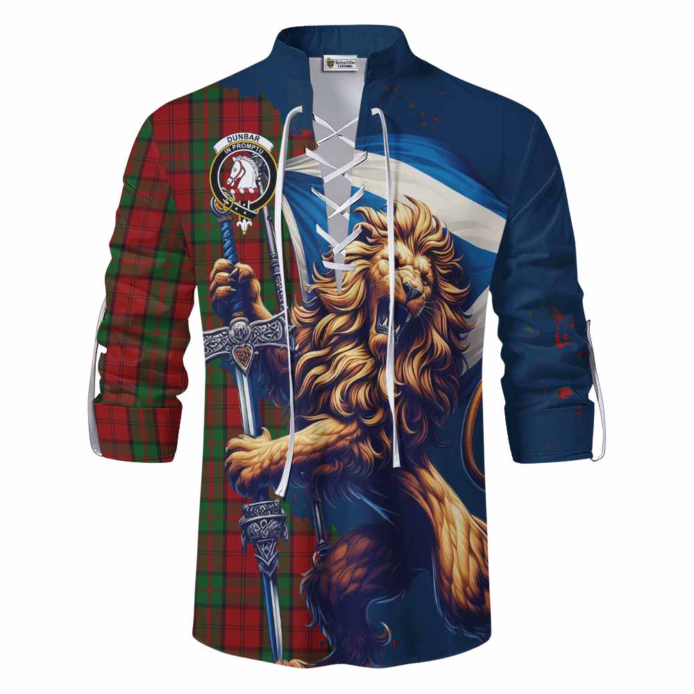 Tartan Vibes Clothing Dunbar Tartan Family Crest Ghillie Kilt Shirt with Scottish Majestic Lion