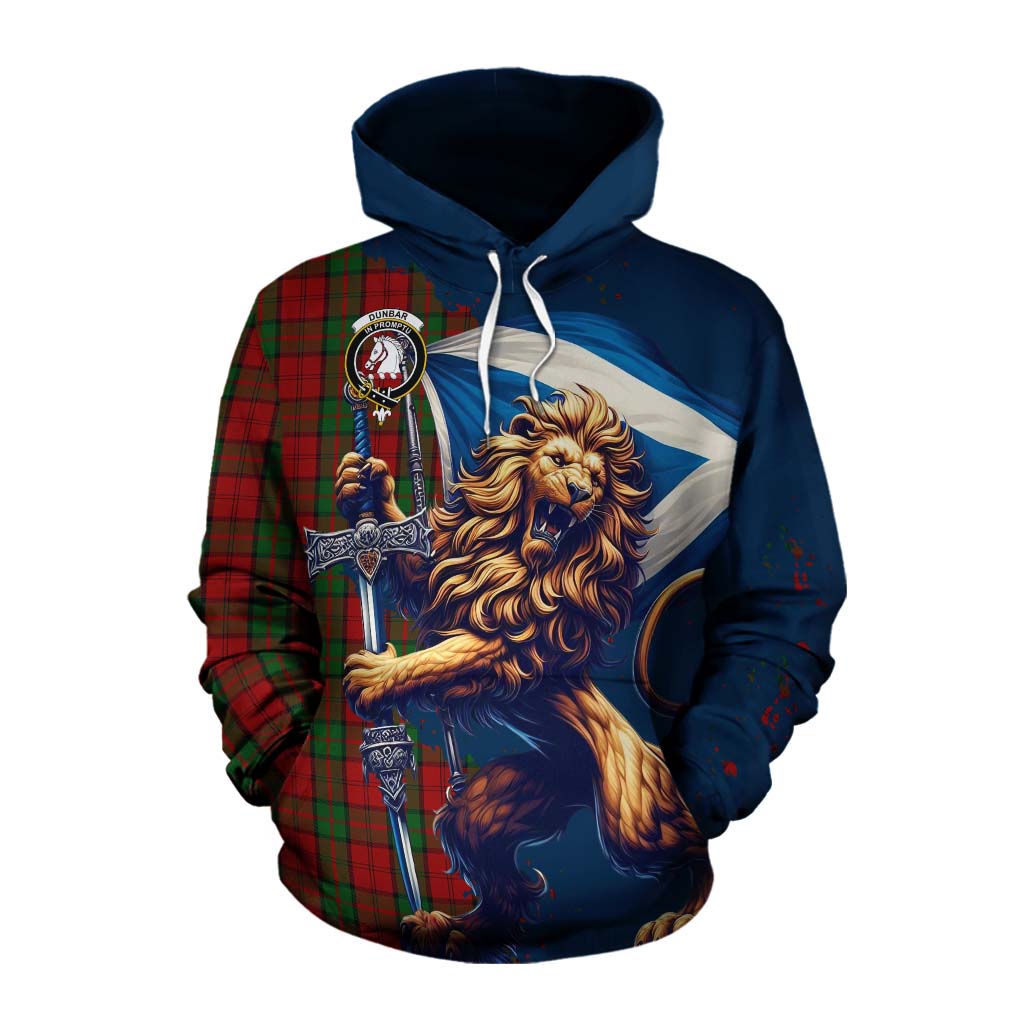 Tartan Vibes Clothing Dunbar Tartan Family Crest Cotton Hoodie with Scottish Majestic Lion