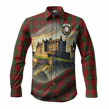 Dunbar Tartan Family Crest Long Sleeve Button Shirt with Scottish Ancient Castle Style