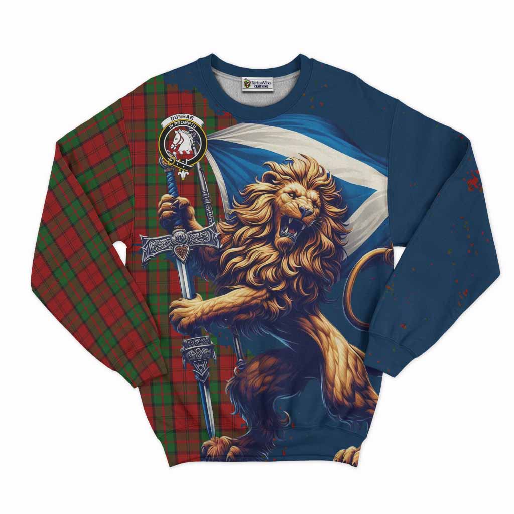 Tartan Vibes Clothing Dunbar Tartan Family Crest Sweatshirt with Scottish Majestic Lion