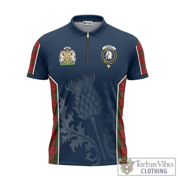 Dunbar Tartan Zipper Polo Shirt with Family Crest and Scottish Thistle Vibes Sport Style
