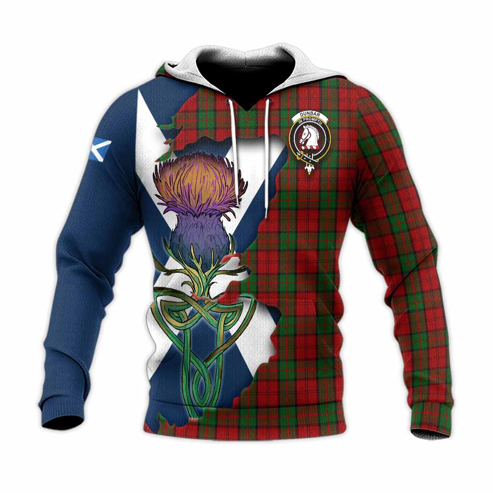 Tartan Vibes Clothing Dunbar Tartan Family Crest Knitted Hoodie Scottish Thistle Celtic Inspired
