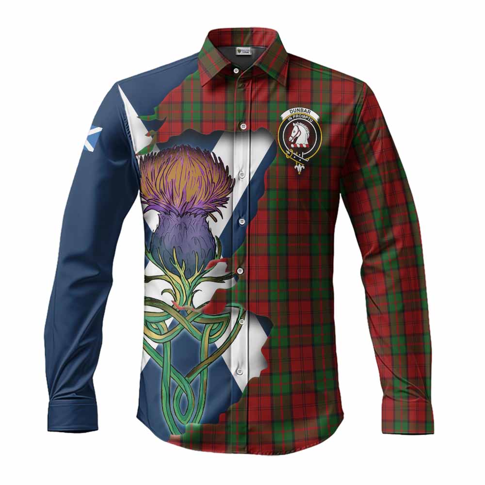 Tartan Vibes Clothing Dunbar Tartan Family Crest Long Sleeve Button Shirt Scottish Thistle Celtic Inspired