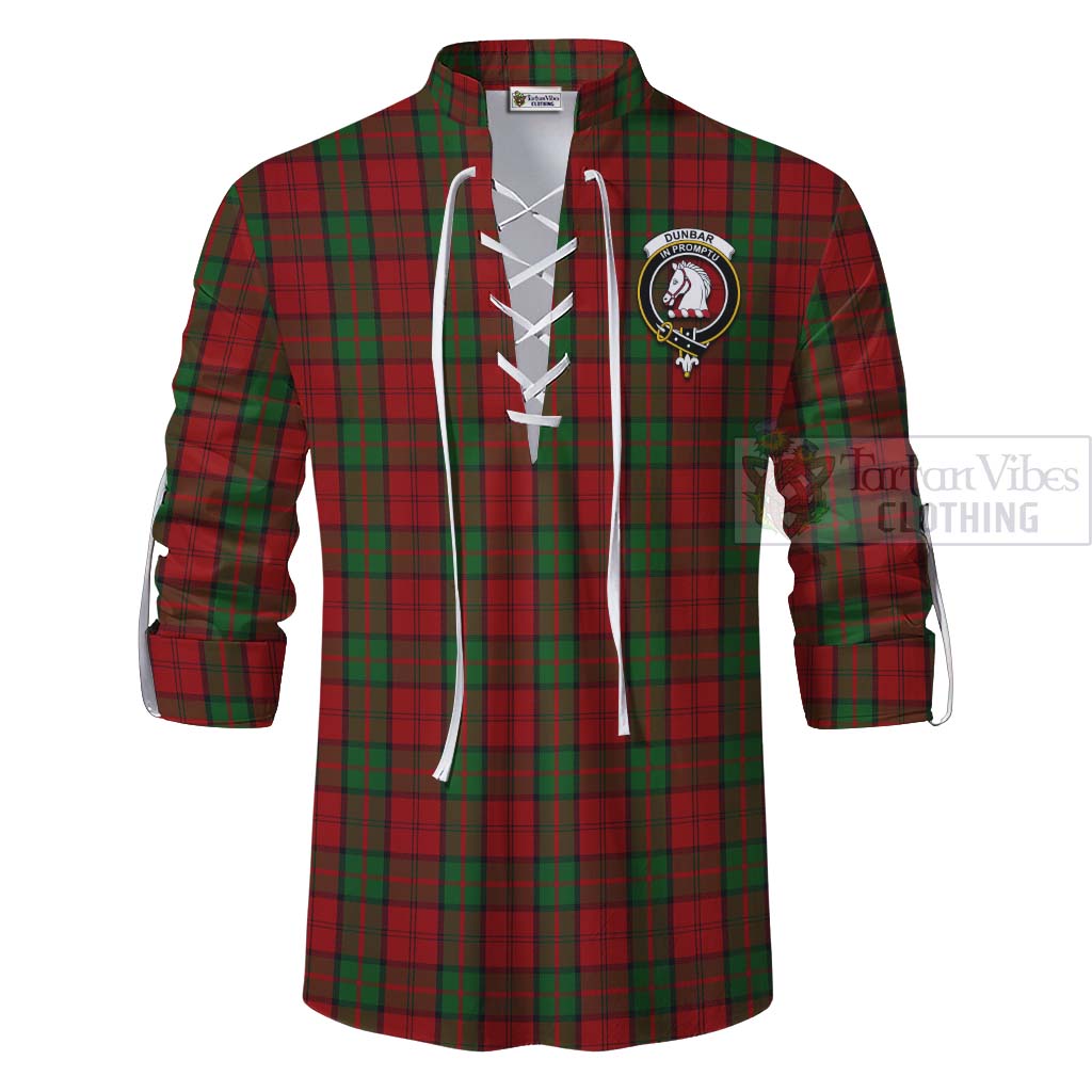 Tartan Vibes Clothing Dunbar Tartan Ghillie Kilt Shirt with Family Crest and Bearded Skull Holding Bottles of Whiskey