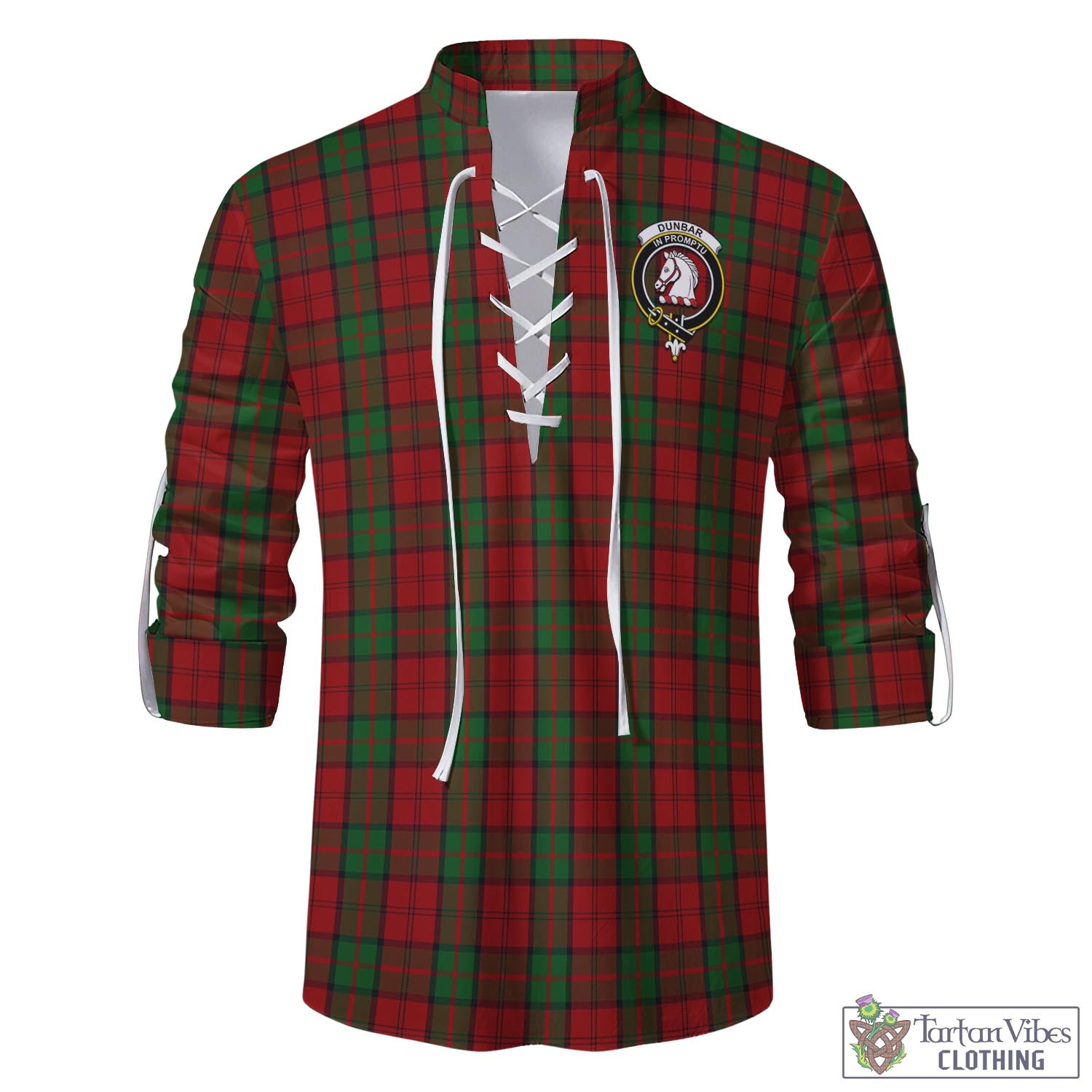 Tartan Vibes Clothing Dunbar Tartan Men's Scottish Traditional Jacobite Ghillie Kilt Shirt with Family Crest
