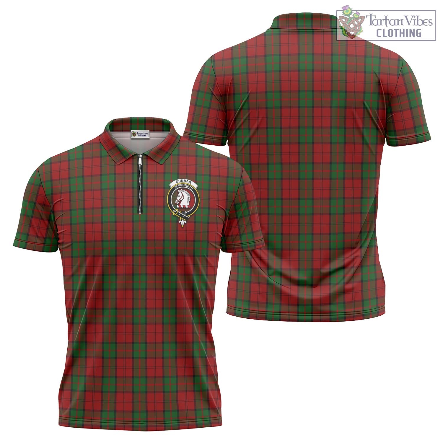 Tartan Vibes Clothing Dunbar Tartan Zipper Polo Shirt with Family Crest