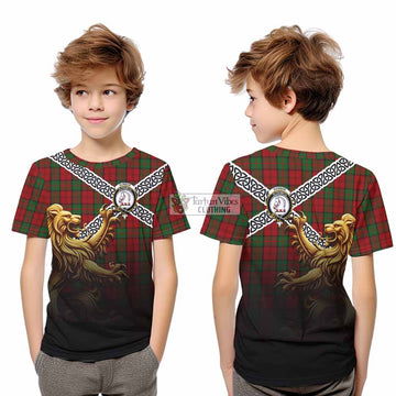 Dunbar Crest Tartan Kid T-Shirt with Golden Lion Emblem Celtic Style