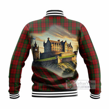 Dunbar Tartan Family Crest Baseball Jacket with Scottish Ancient Castle Style