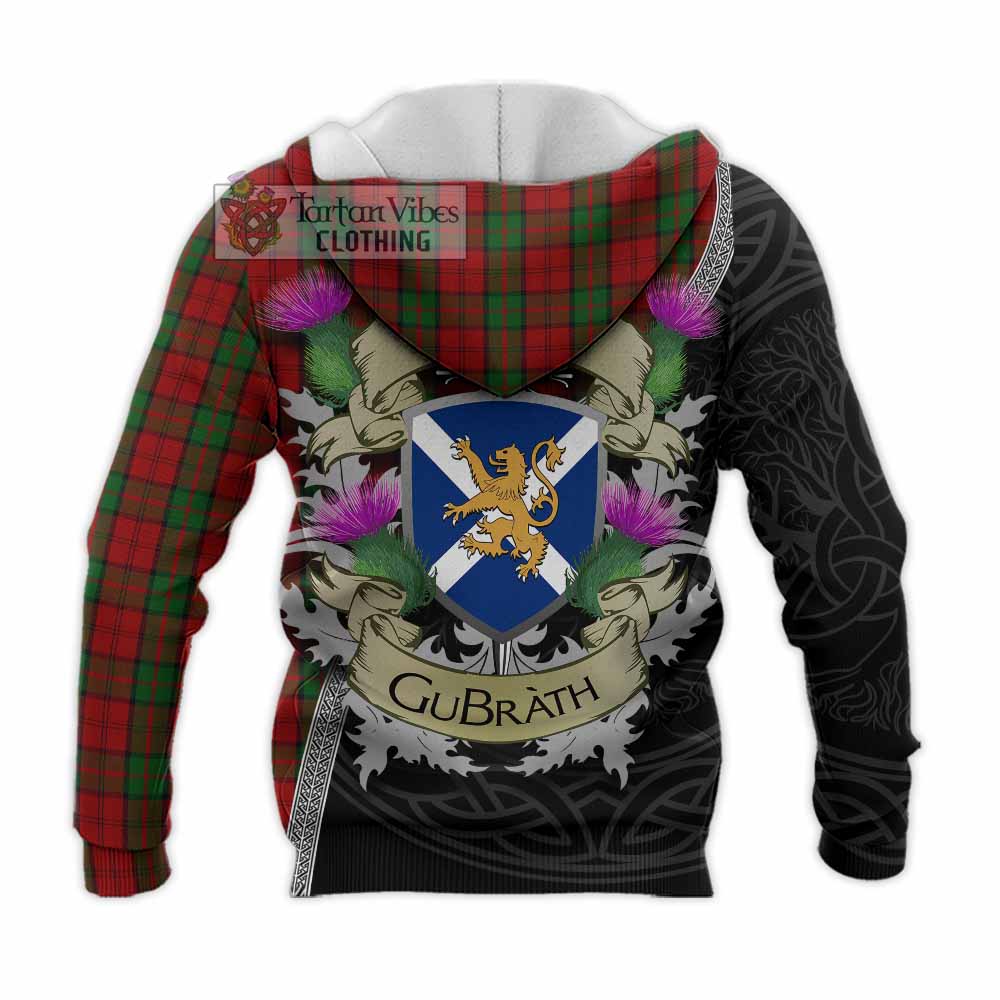 Tartan Vibes Clothing Dunbar Tartan Family Crest Knitted Hoodie Lion Rampant Royal Thistle Shield Celtic Inspired