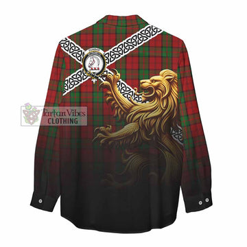 Tartan Vibes Clothing Dunbar Crest Tartan Women's Casual Shirt with Golden Lion Emblem Celtic Style