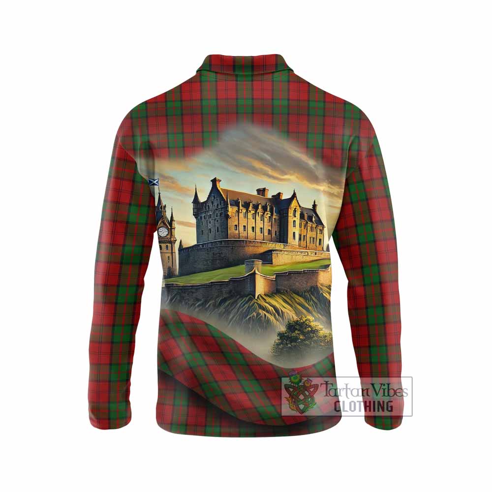 Tartan Vibes Clothing Dunbar Tartan Family Crest Long Sleeve Polo Shirt with Scottish Ancient Castle Style