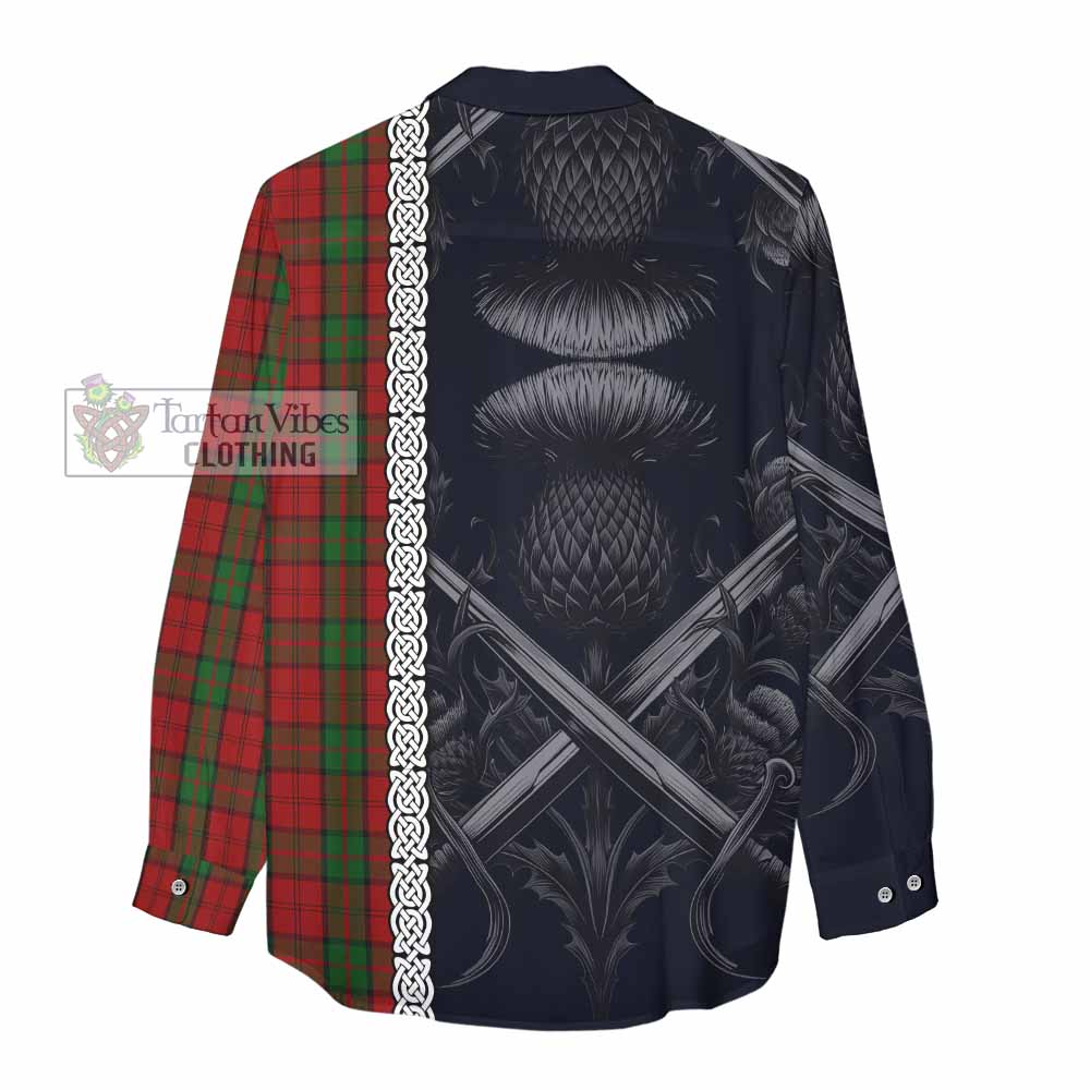 Tartan Vibes Clothing Dunbar Tartan Women's Casual Shirt with Family Crest Cross Sword Thistle Celtic Vibes