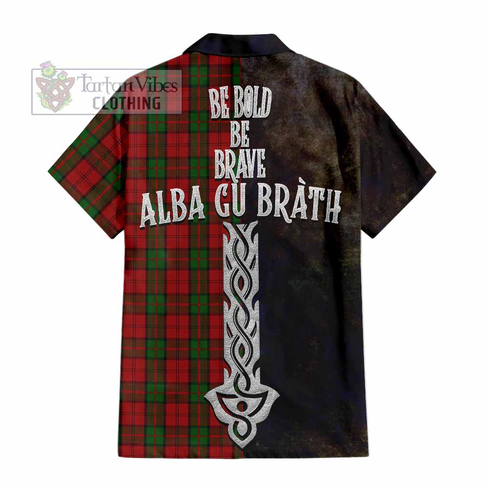 Tartan Vibes Clothing Dunbar Tartan Family Crest Short Sleeve Button Shirt Alba Gu Brath Be Brave Lion Ancient Style