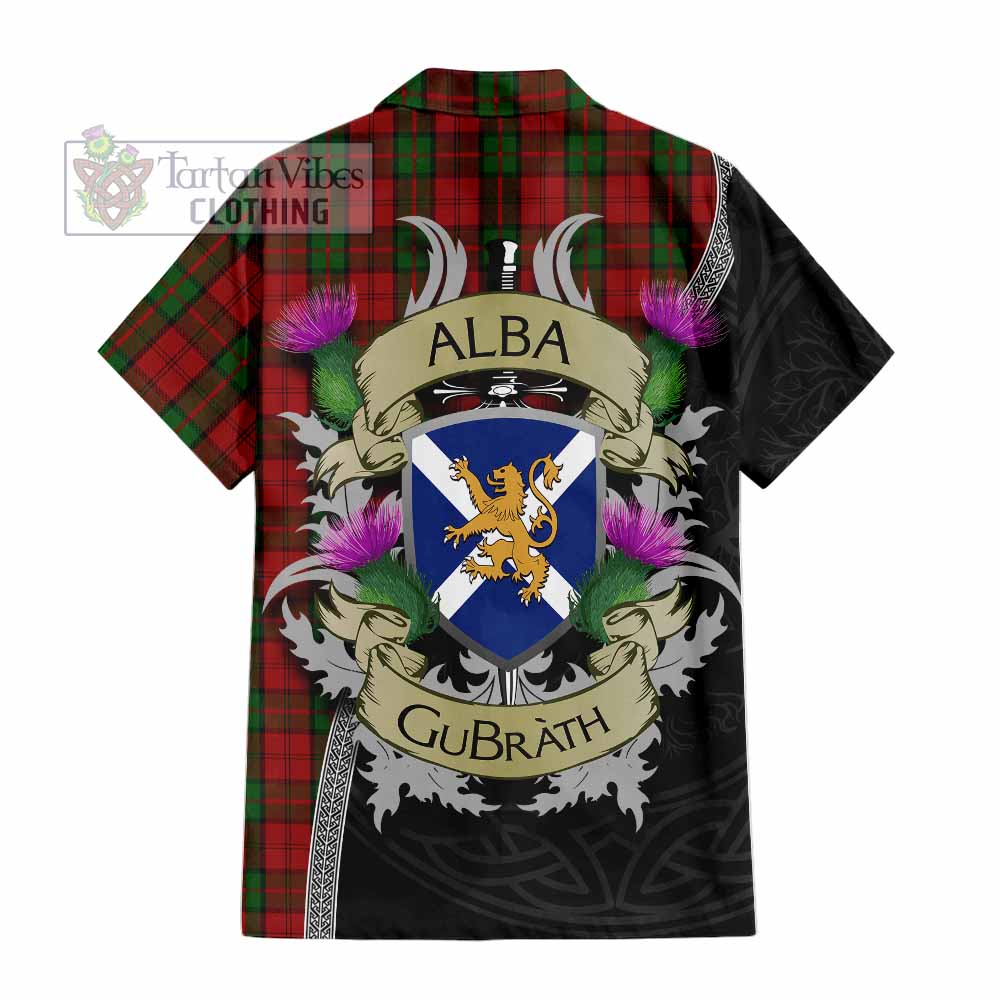 Tartan Vibes Clothing Dunbar Tartan Family Crest Short Sleeve Button Shirt Lion Rampant Royal Thistle Shield Celtic Inspired