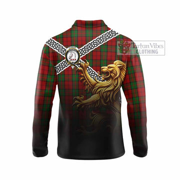 Dunbar Crest Tartan Long Sleeve Polo Shirt with Golden Lion Emblem Celtic Style