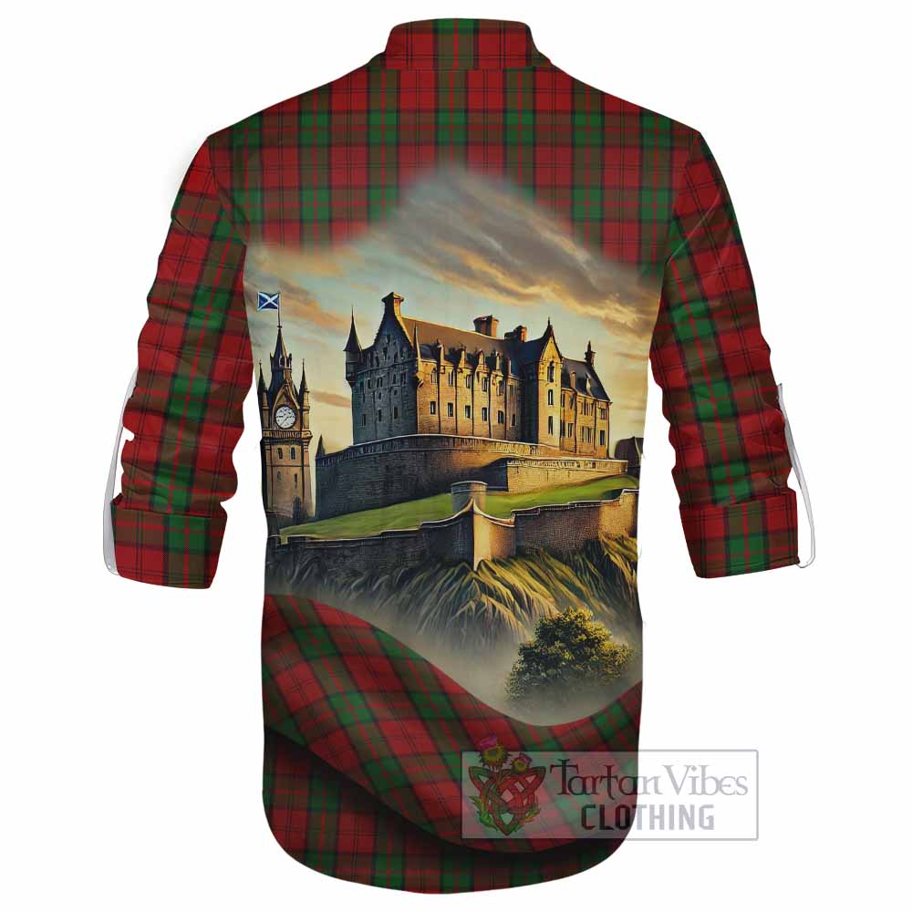 Tartan Vibes Clothing Dunbar Tartan Family Crest Ghillie Kilt Shirt with Scottish Ancient Castle Style