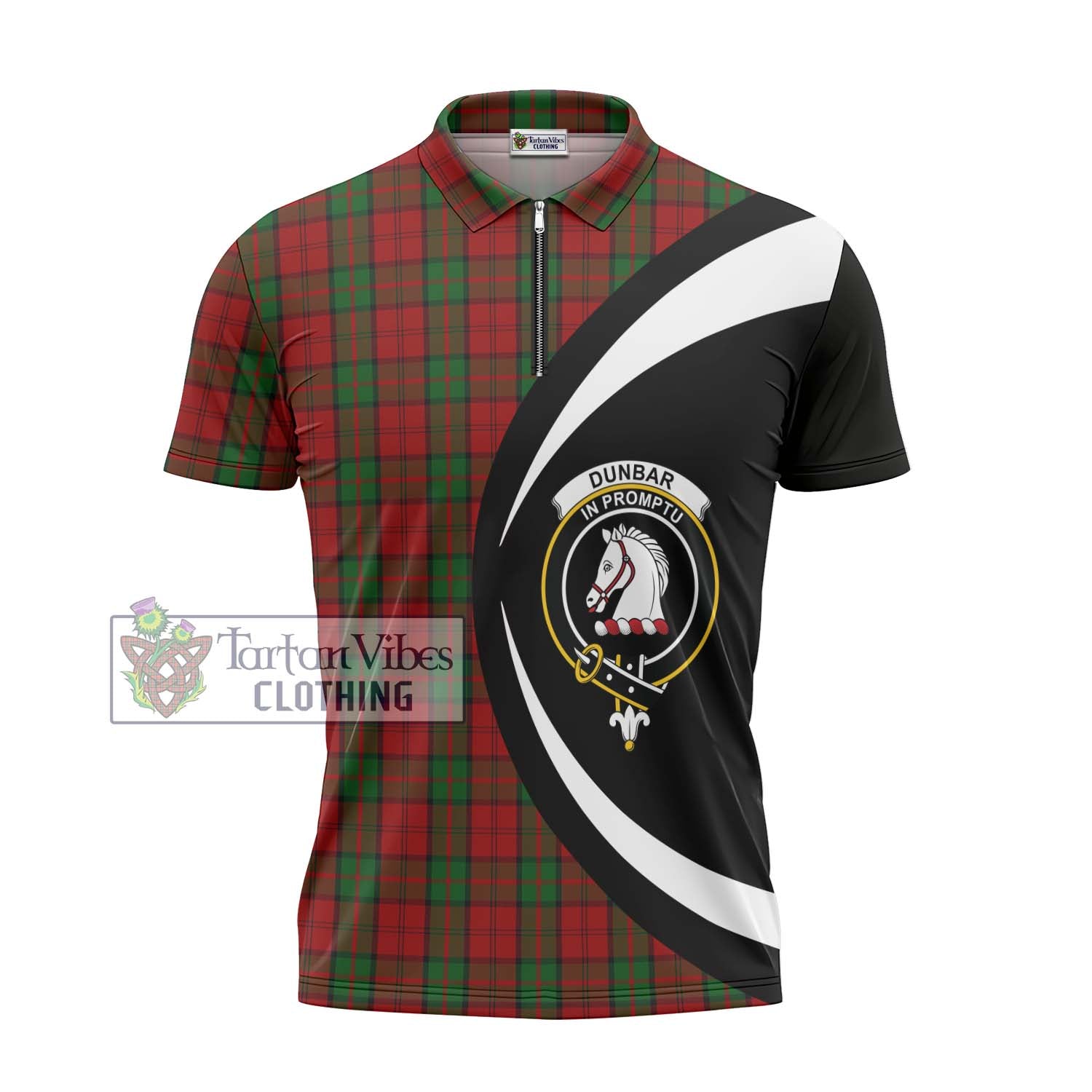 Tartan Vibes Clothing Dunbar Tartan Zipper Polo Shirt with Family Crest Circle Style