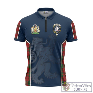 Dunbar Tartan Zipper Polo Shirt with Family Crest and Lion Rampant Vibes Sport Style