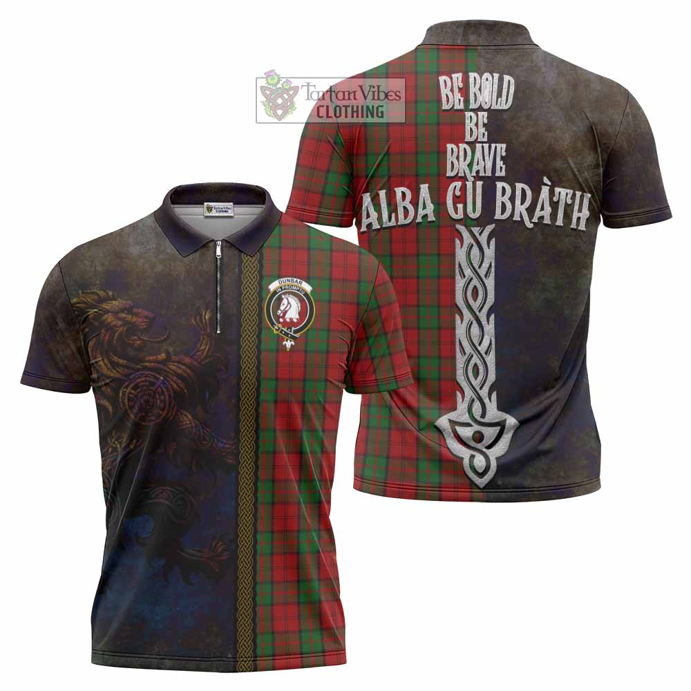 Tartan Vibes Clothing Dunbar Tartan Family Crest Zipper Polo Shirt Alba Gu Brath Be Brave Lion Ancient Style