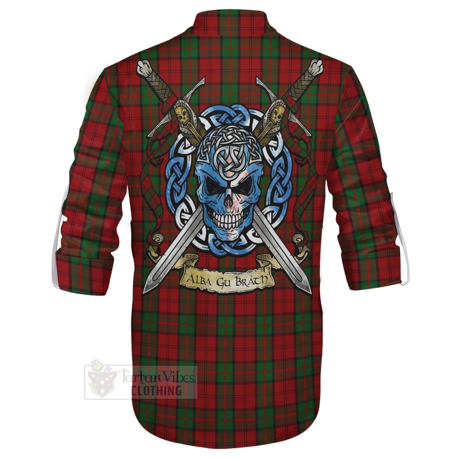 Tartan Vibes Clothing Dunbar Tartan Ghillie Kilt Shirt with Family Crest Celtic Skull Style
