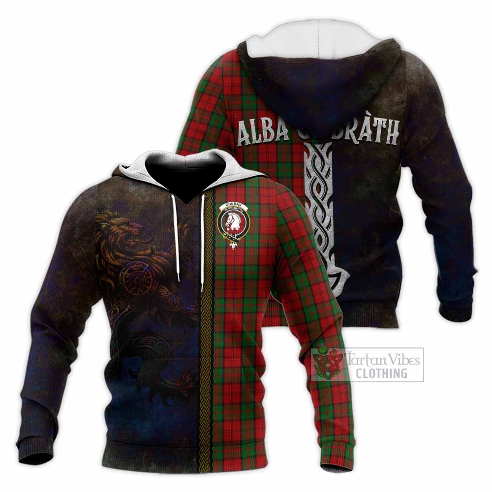 Tartan Vibes Clothing Dunbar Tartan Family Crest Knitted Hoodie Alba Gu Brath Be Brave Lion Ancient Style