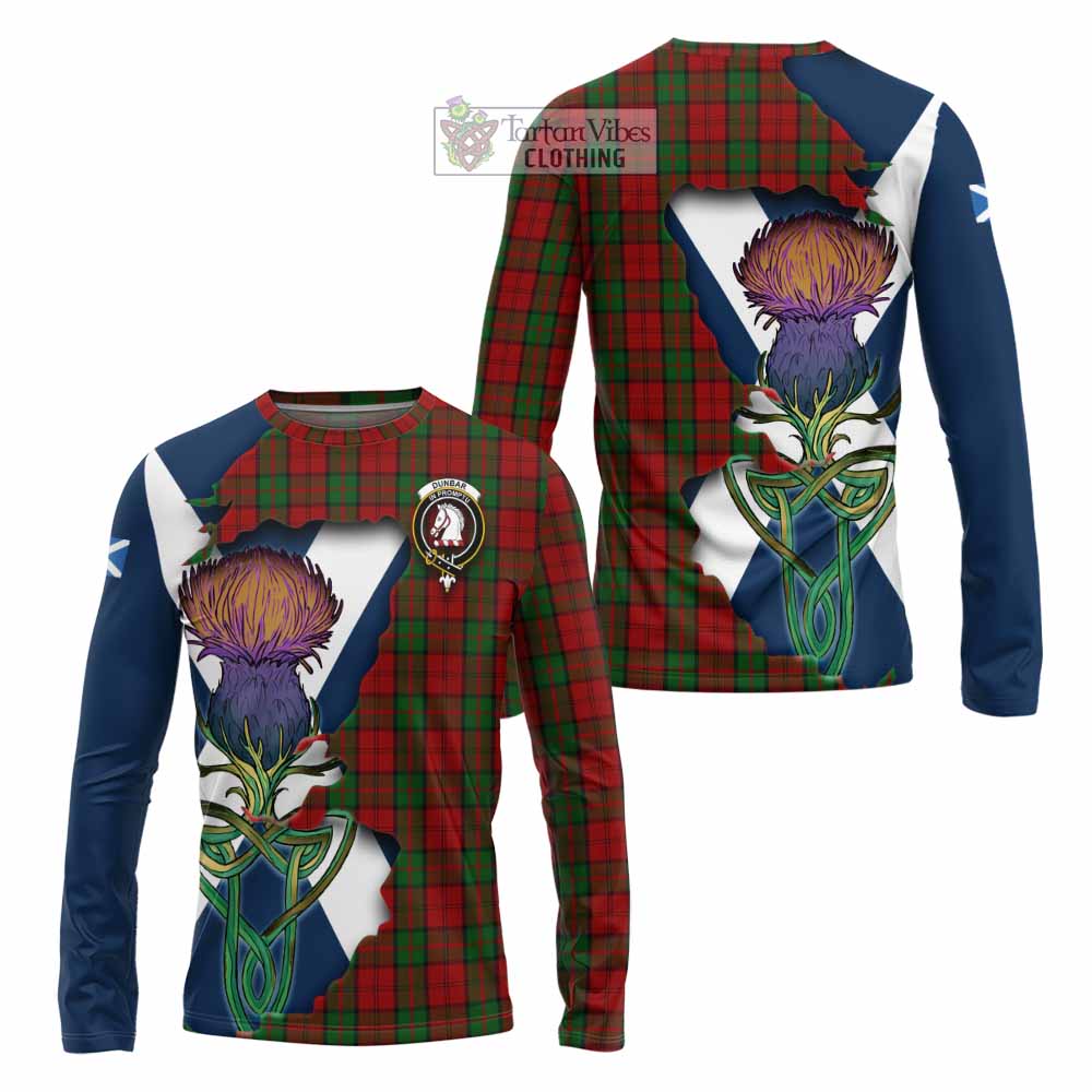 Tartan Vibes Clothing Dunbar Tartan Family Crest Long Sleeve T-Shirt Scottish Thistle Celtic Inspired