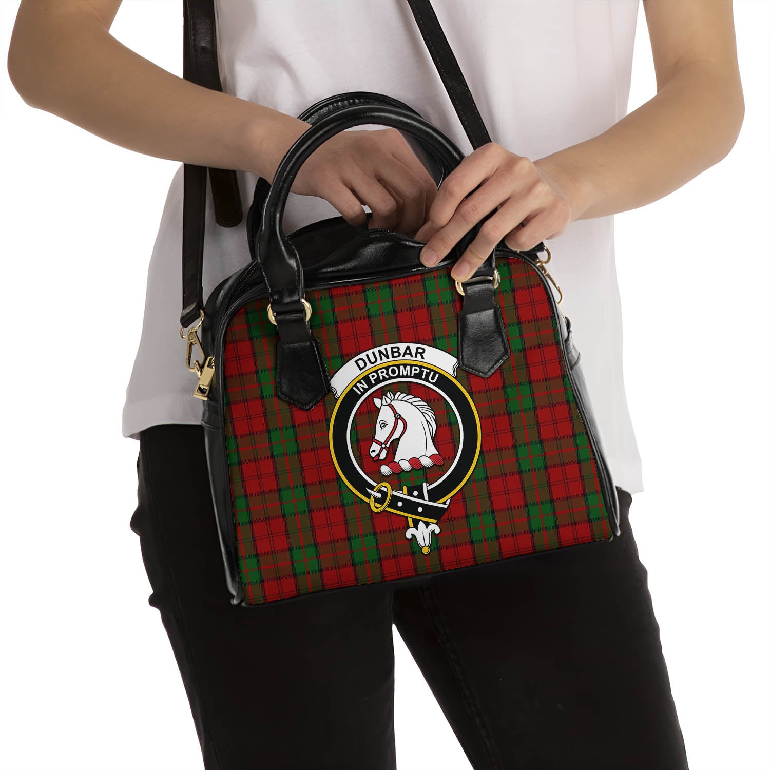 Dunbar Tartan Shoulder Handbags with Family Crest - Tartanvibesclothing