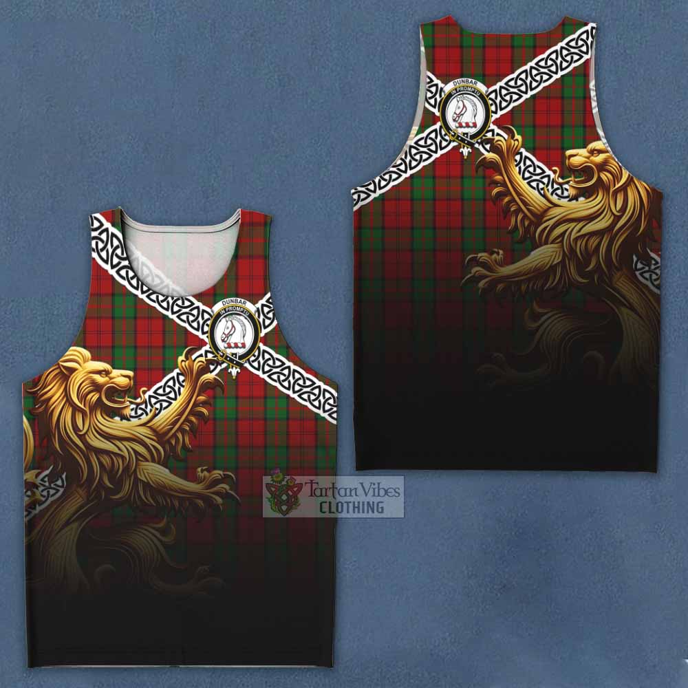 Tartan Vibes Clothing Dunbar Crest Tartan Men's Tank Top with Golden Lion Emblem Celtic Style
