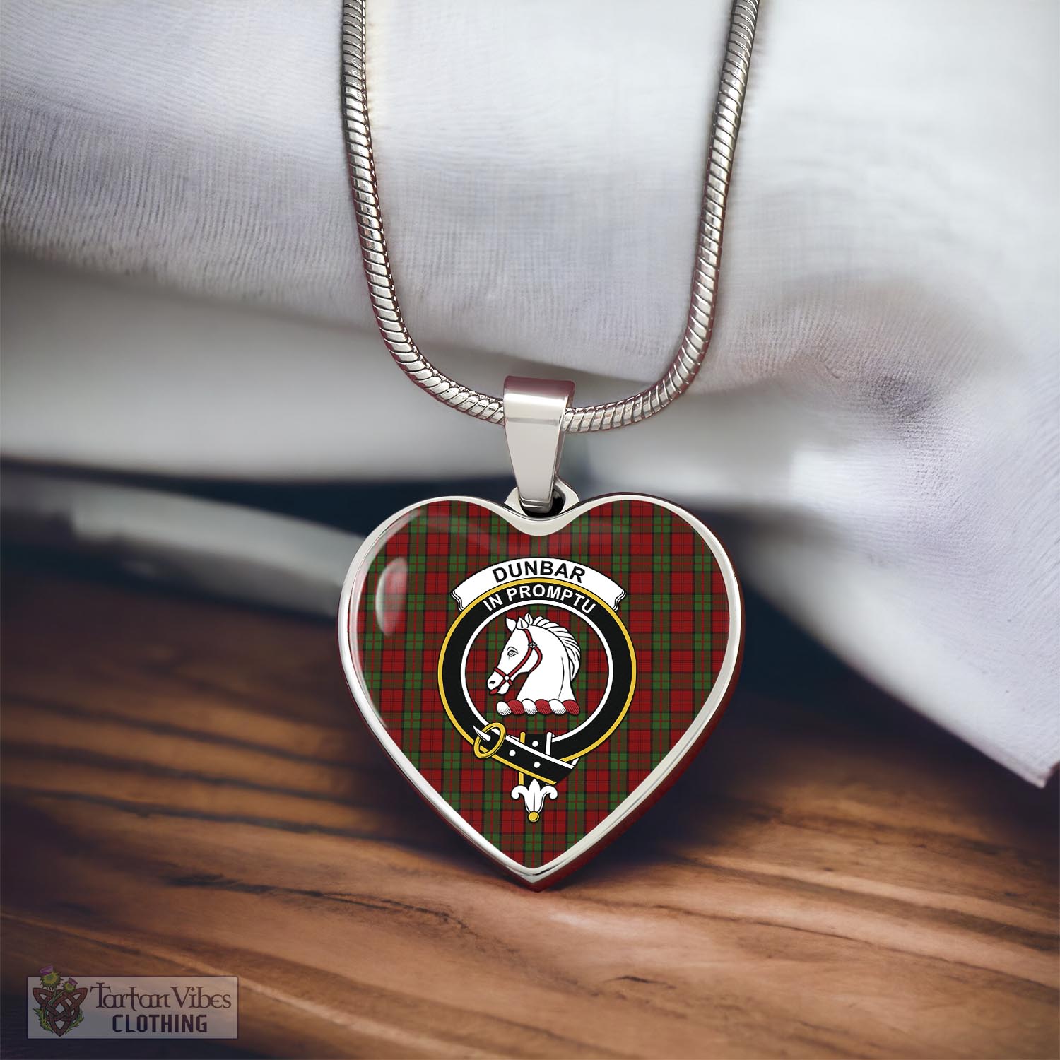 Tartan Vibes Clothing Dunbar Tartan Heart Necklace with Family Crest