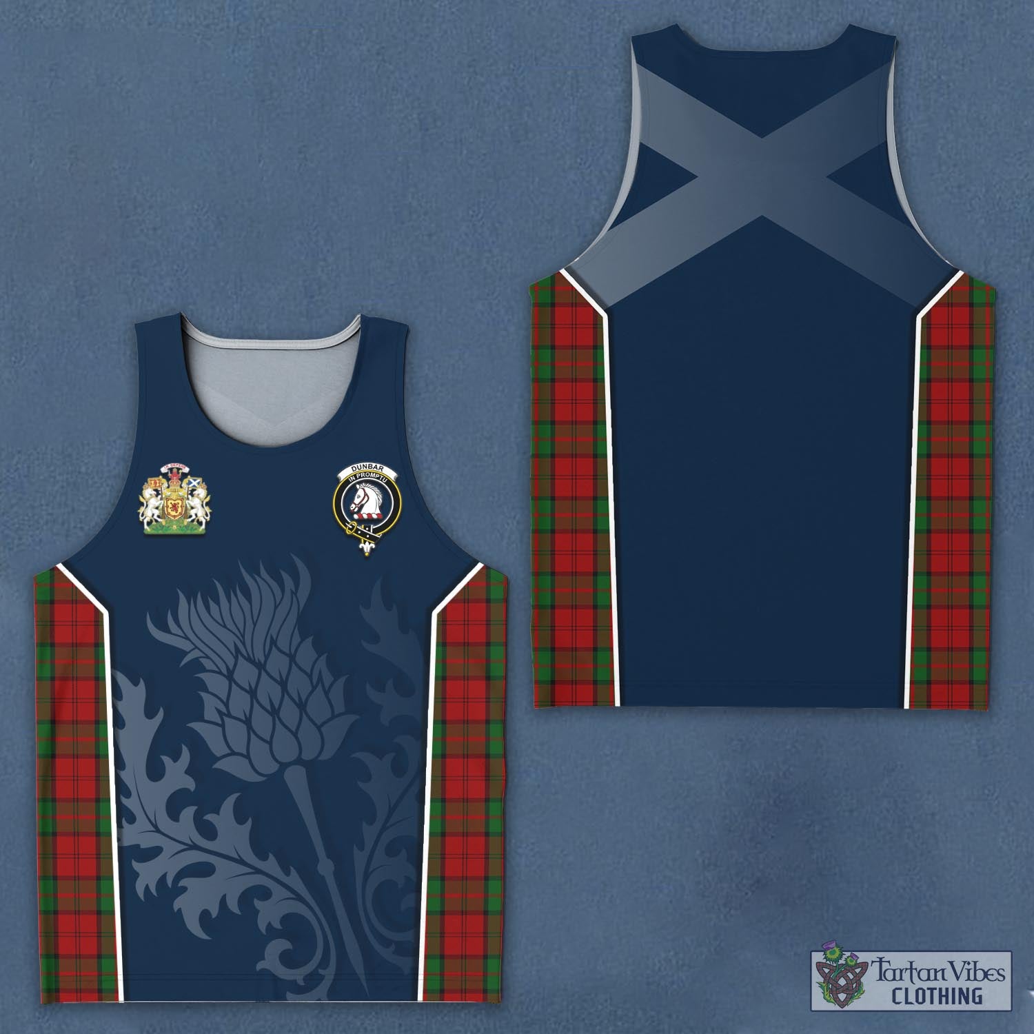 Tartan Vibes Clothing Dunbar Tartan Men's Tanks Top with Family Crest and Scottish Thistle Vibes Sport Style
