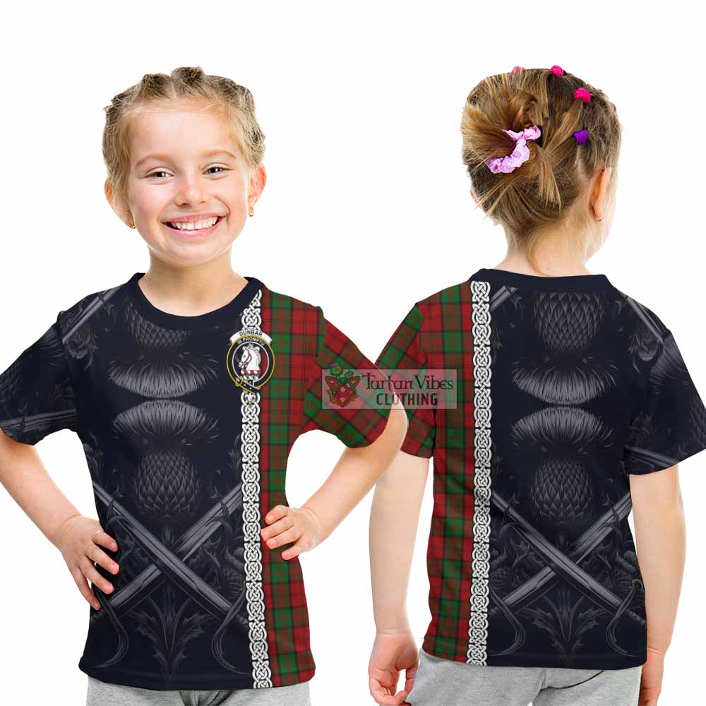 Tartan Vibes Clothing Dunbar Tartan Kid T-Shirt with Family Crest Cross Sword Thistle Celtic Vibes