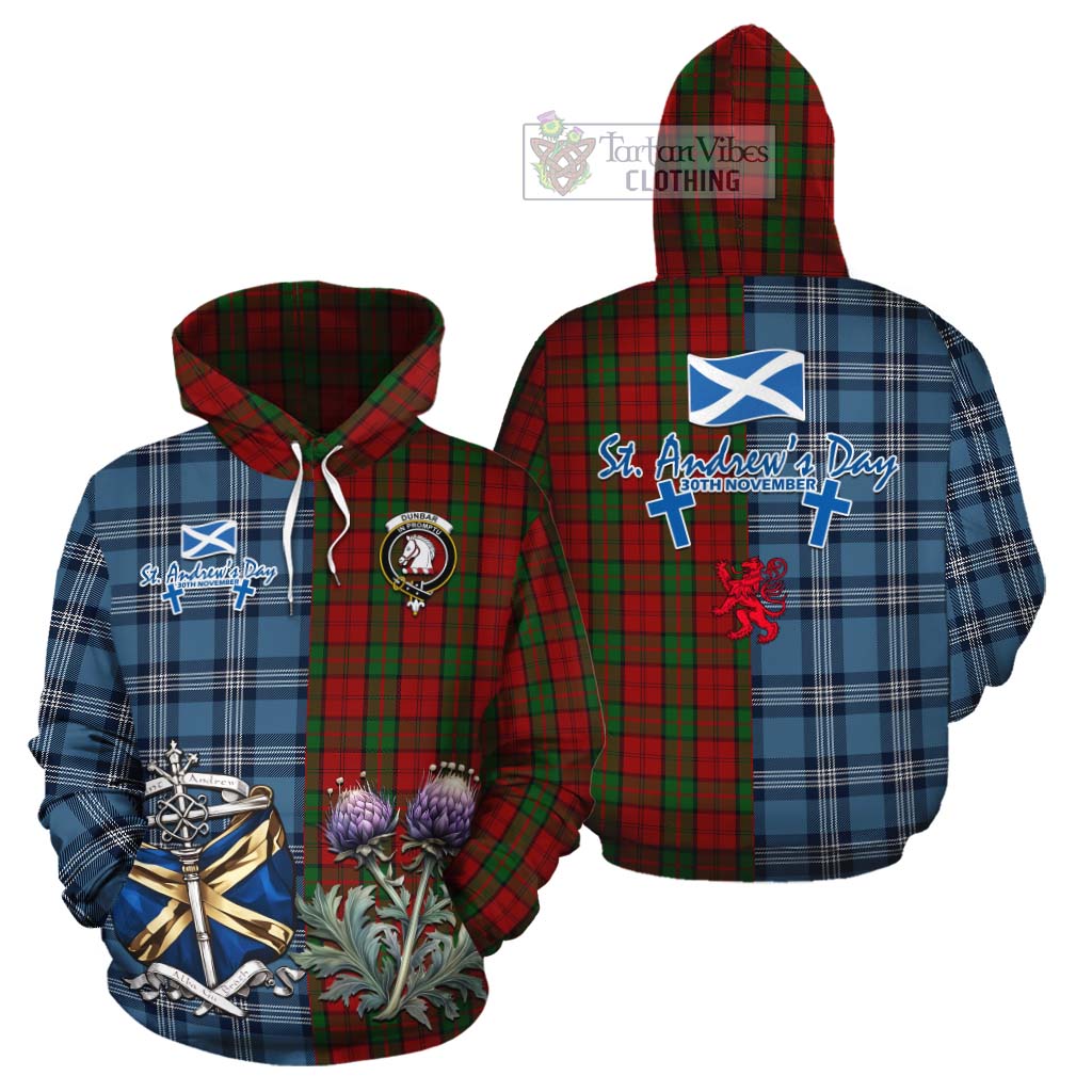 Tartan Vibes Clothing Dunbar Tartan Cotton Hoodie Happy St. Andrew's Day Half Tartan Style