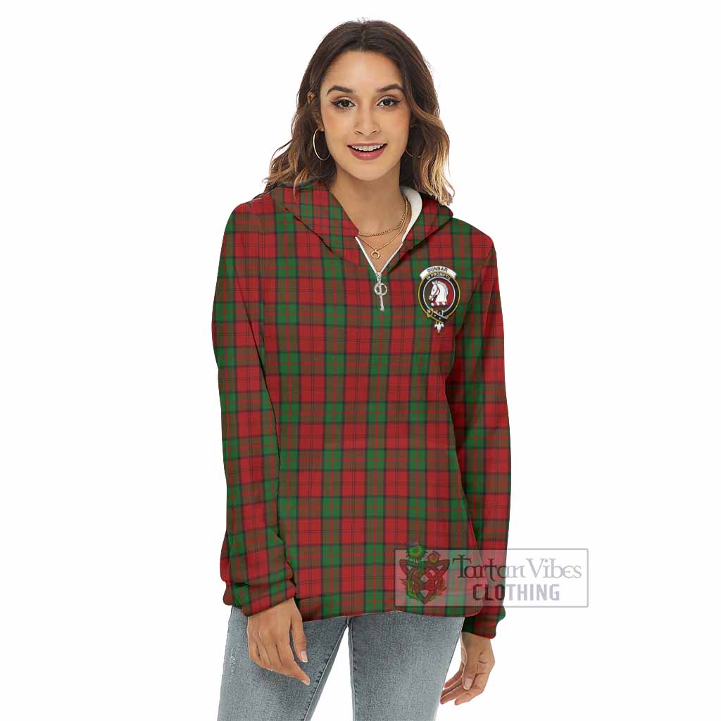 Tartan Vibes Clothing Dunbar Tartan Crest Women's Borg  Half Zip Fleece Hoodie