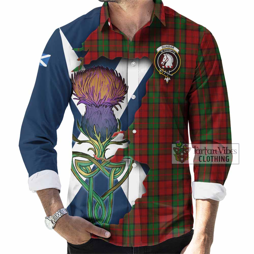 Tartan Vibes Clothing Dunbar Tartan Family Crest Long Sleeve Button Shirt Scottish Thistle Celtic Inspired
