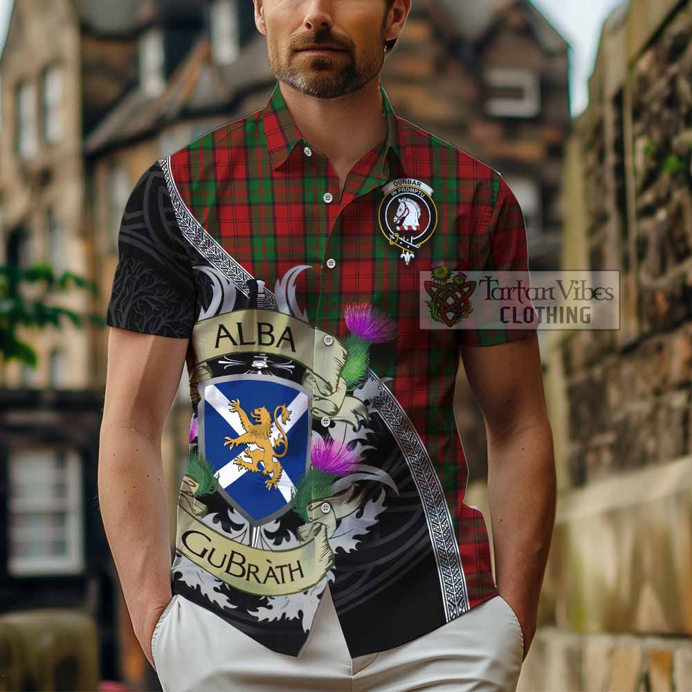 Tartan Vibes Clothing Dunbar Tartan Family Crest Short Sleeve Button Shirt Lion Rampant Royal Thistle Shield Celtic Inspired