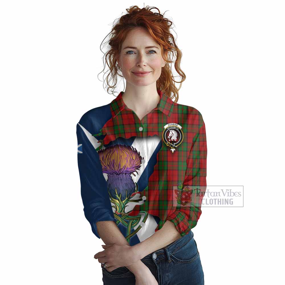 Tartan Vibes Clothing Dunbar Tartan Family Crest Women's Casual Shirt Scottish Thistle Celtic Inspired