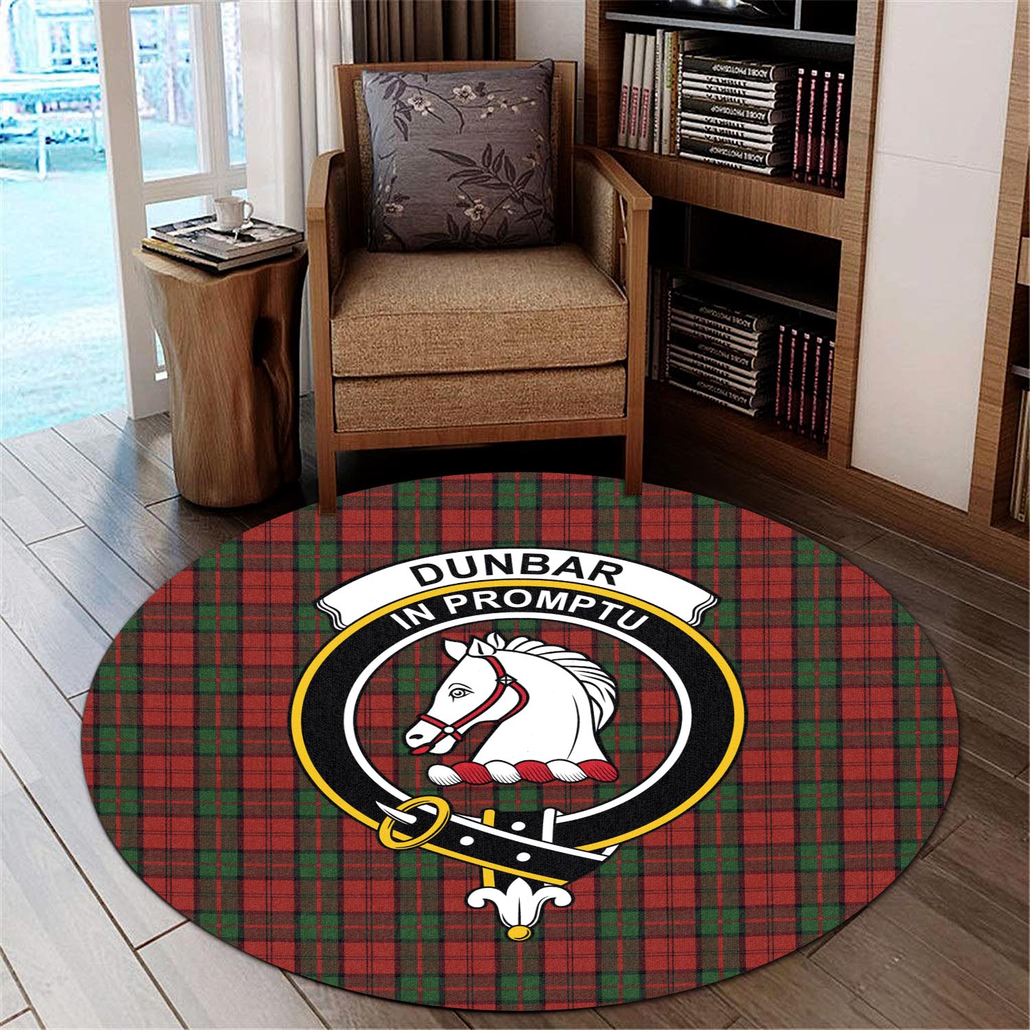Dunbar Tartan Round Rug with Family Crest - Tartanvibesclothing