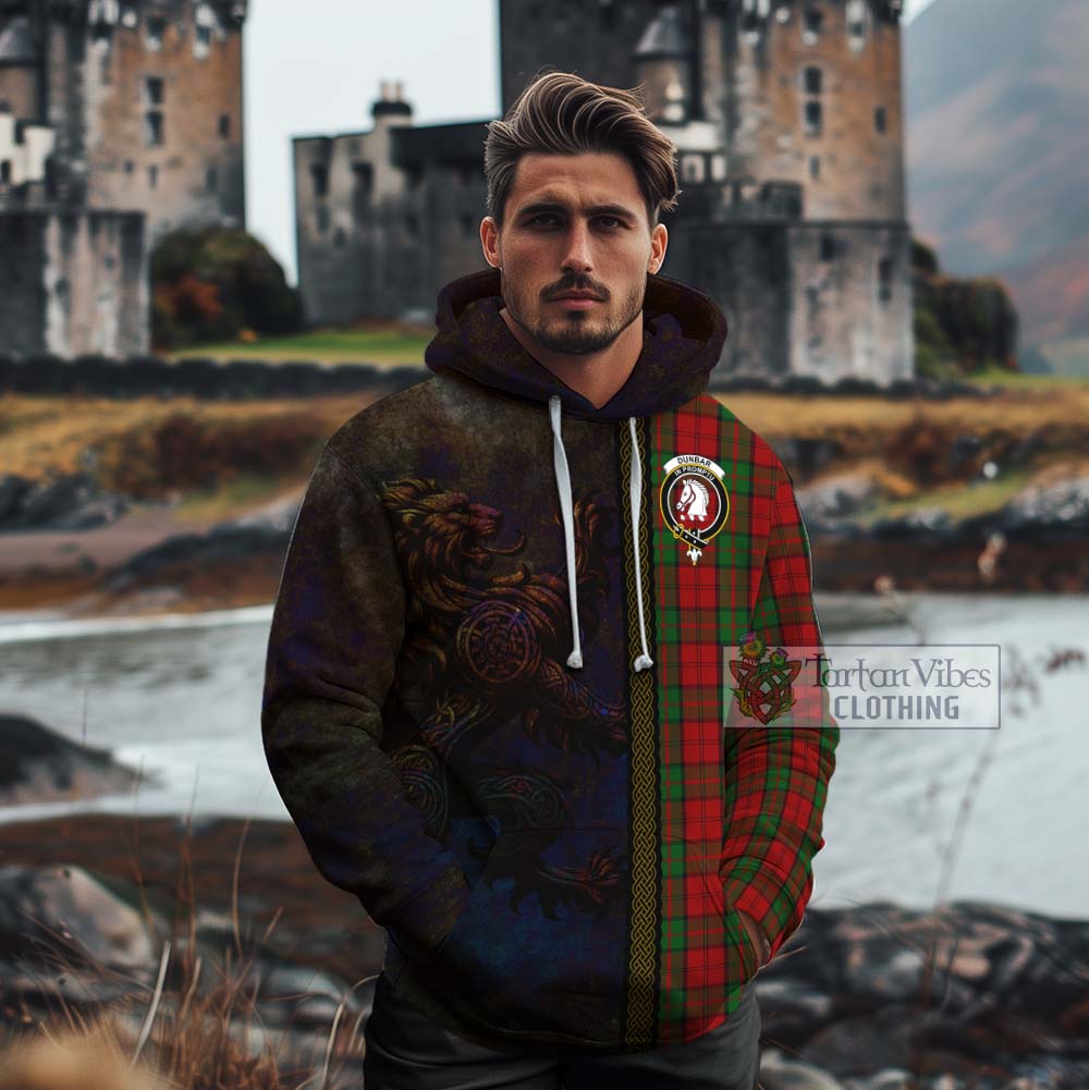 Tartan Vibes Clothing Dunbar Tartan Family Crest Cotton Hoodie Alba Gu Brath Be Brave Lion Ancient Style