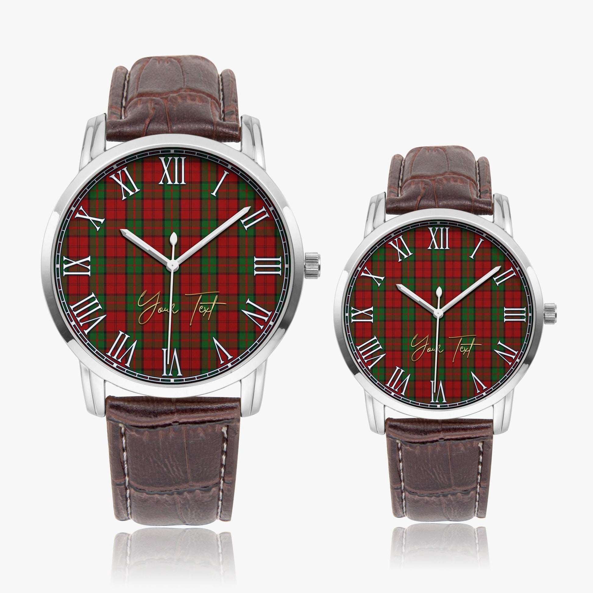 Dunbar Tartan Personalized Your Text Leather Trap Quartz Watch Wide Type Silver Case With Brown Leather Strap - Tartanvibesclothing