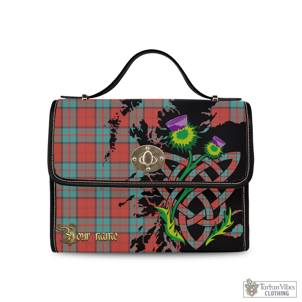 Tartan Vibes Clothing Dunbar Ancient Tartan Waterproof Canvas Bag with Scotland Map and Thistle Celtic Accents