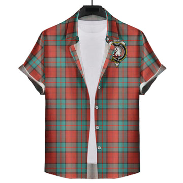 Dunbar Ancient Tartan Short Sleeve Button Down Shirt with Family Crest